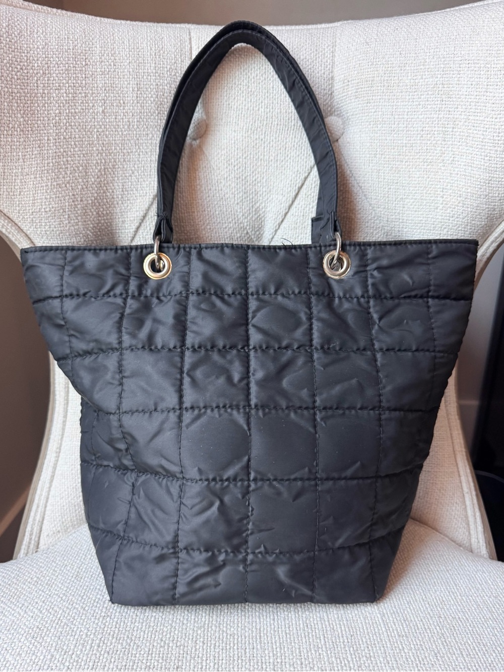 Jones New York Quilted Black Tote Bag with Gold-Tone Eyelets